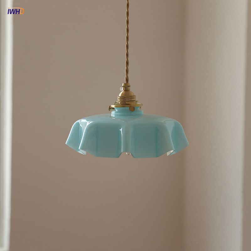 블루 유리 LED 펜던트 램프 구리 북유럽 매달려 램프 아트 비품 천장 홈 조명 카페 바 침실